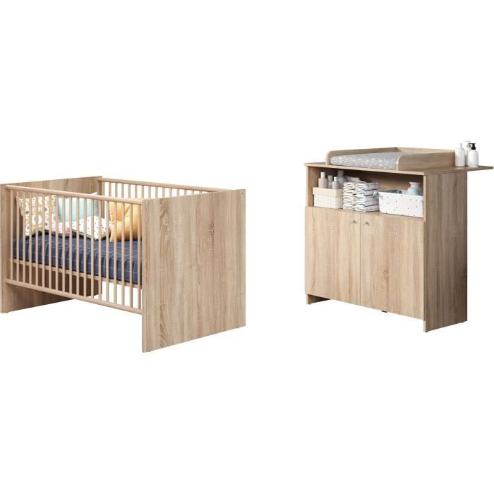 NIKO Duo Baby Room - 70x140 Cm Bed + 2-door Changing Table - Natural Oak Decor - TRENDTEAM