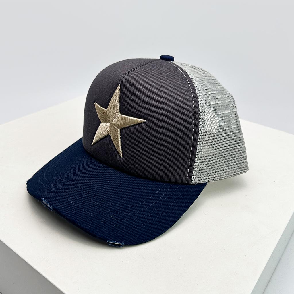 Broken Embroidered Five-pointed Star Baseball Hats Color Block New Unisex Sunshade Personal Trucker Caps Versatile Fashion Ins