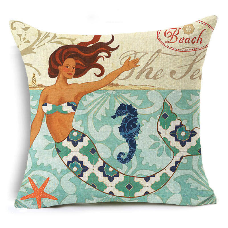 European and American Retro Mermaid Pillowcase Car Cushion
