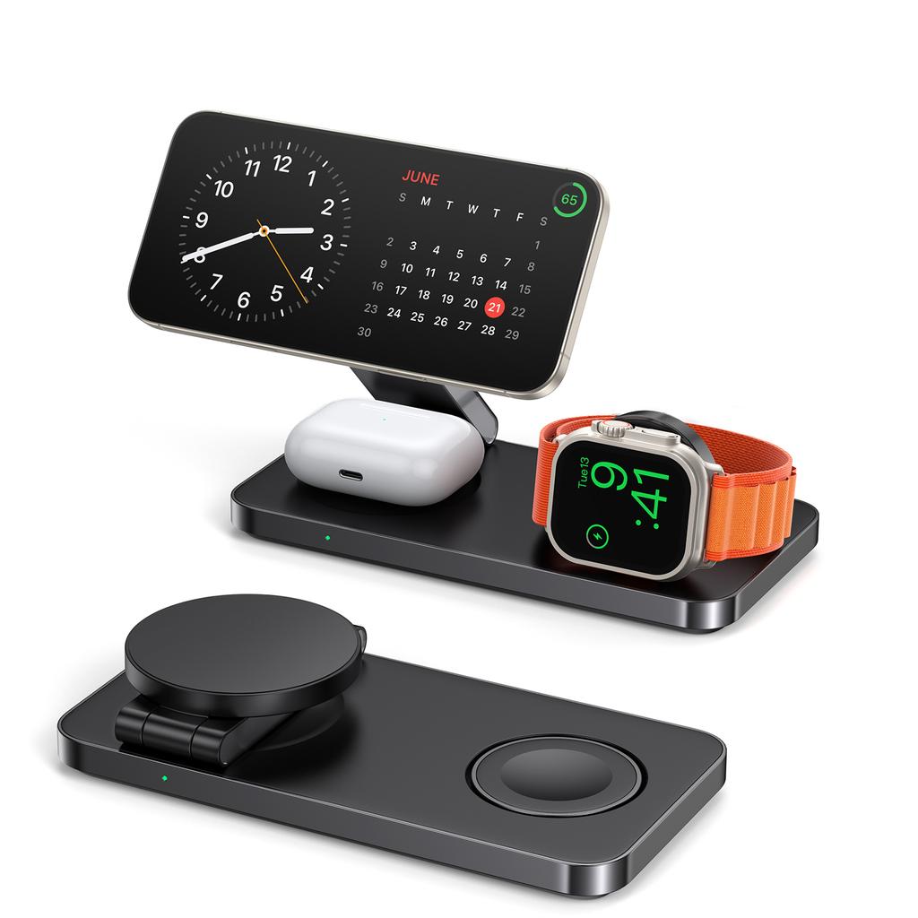Magnetischer 3-in-1-Schnellladegerät-Ständer, faltbare Ladestation für iPhone 16 15 14 13 12 Uhr 9 8 7 6 Airpods Pro