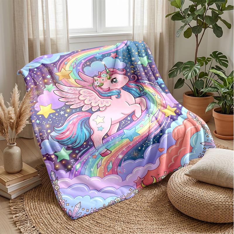Unicorn Rainbow Magic Theme Blanket Lightweight Warm Flannel Blanket Decorative Throw Blanket for Home Decoration