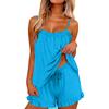 Set Pigiama da Donna con Bordi in Pizzo, Canotta Senza Maniche e Pantaloncini con Fondo Arricciato, Morbido Abbigliamento da Notte e da Casa, Set Due Pezzi