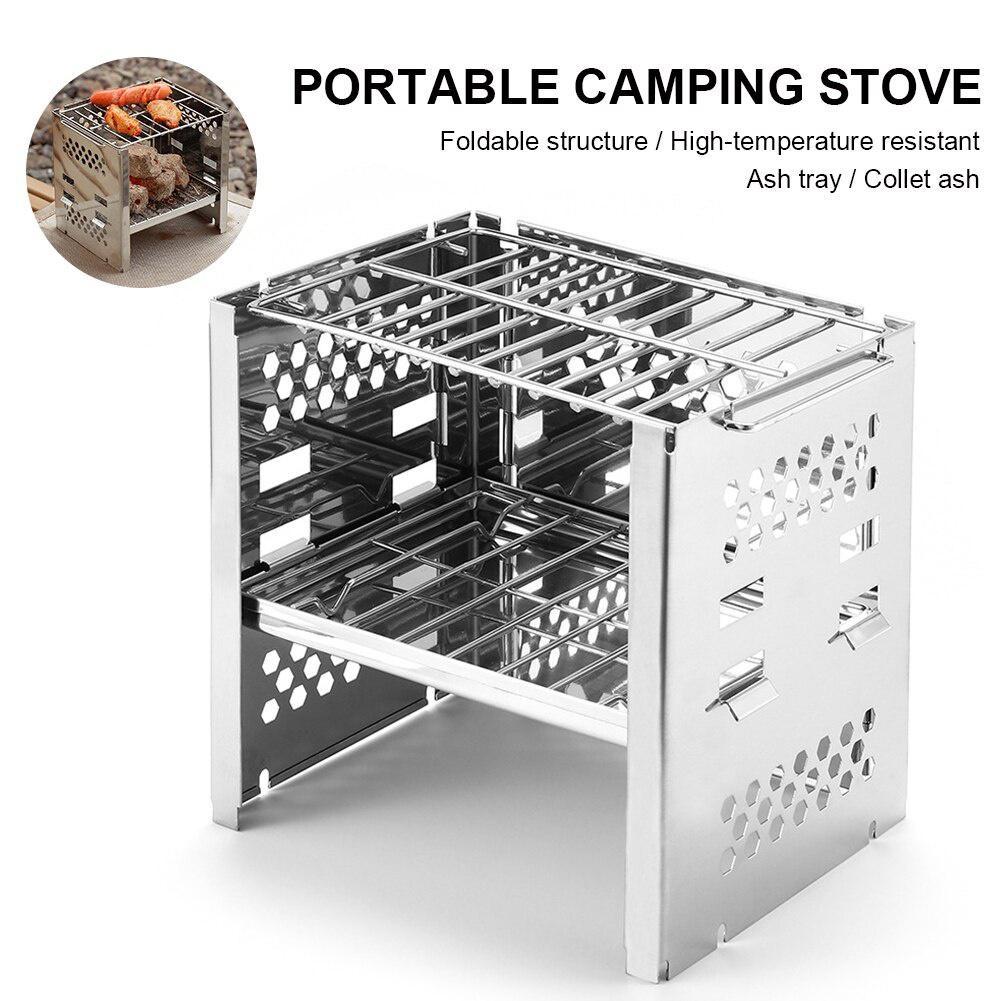 Stainless Steel Folding Barbecue Stove Mini Portable Card Type Charcoal Stove Camping Barbecue Grill BBQ Garden Outdoor Supplies