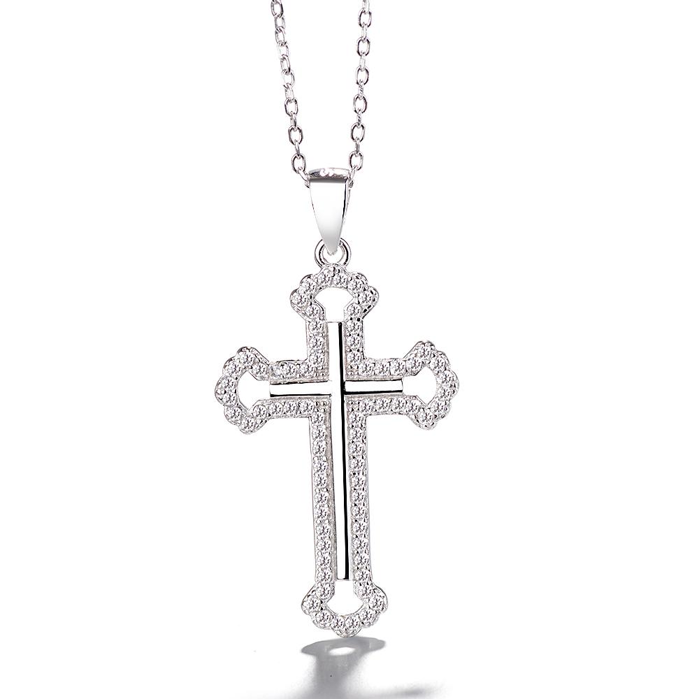 Rhodium Plated 925 Sterling Silver Soldered Bail Cross Pendant