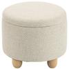 Storage Sitting Bench with Lid, Round Storage Ottoman with Rubberwood Legs, Beige