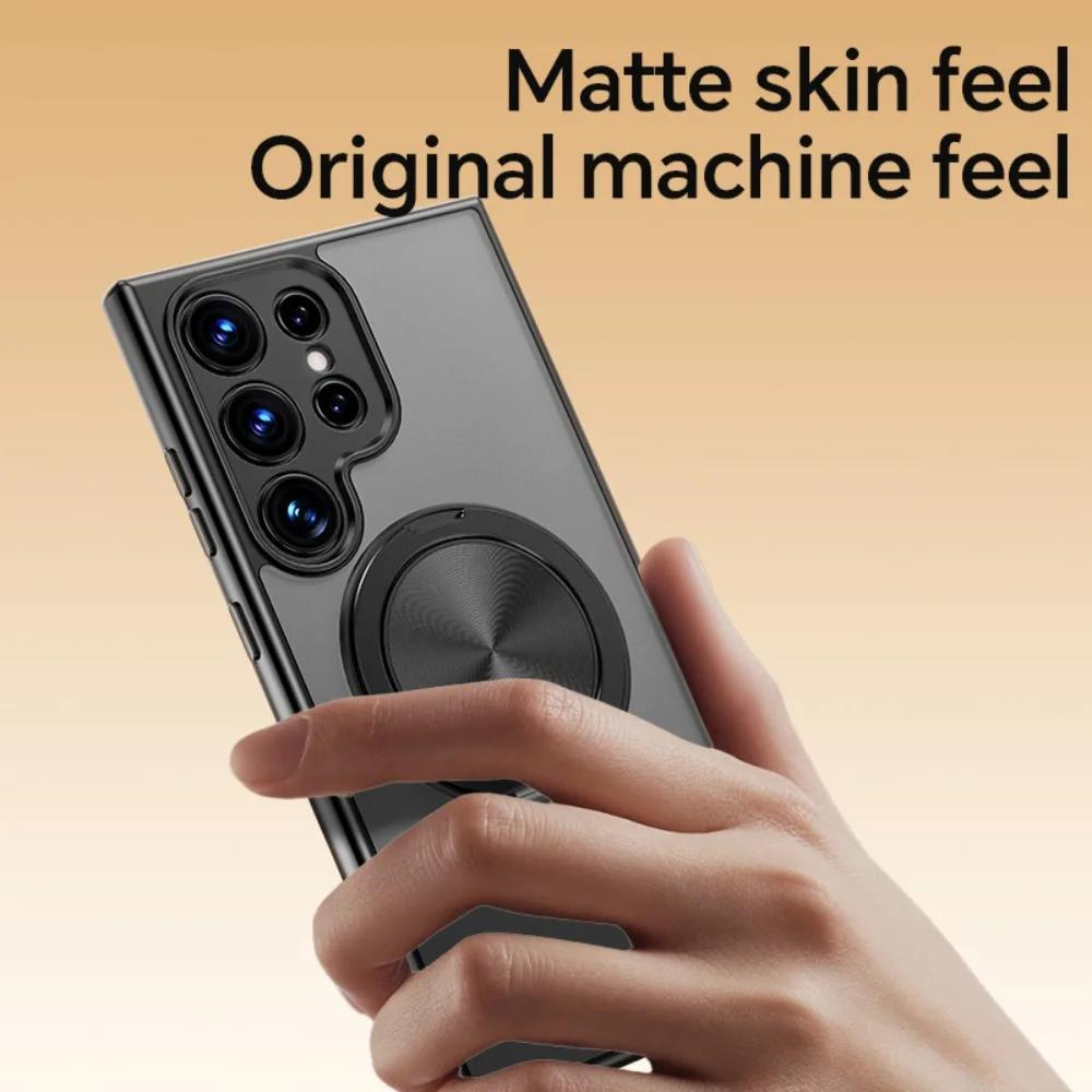 360 Rotating Ring Stand For Magsafe Matte Clear Phone Case For Samsung Galaxy S25 Edge S24 S23 FE Plus A56 A36 A26 A16 A06