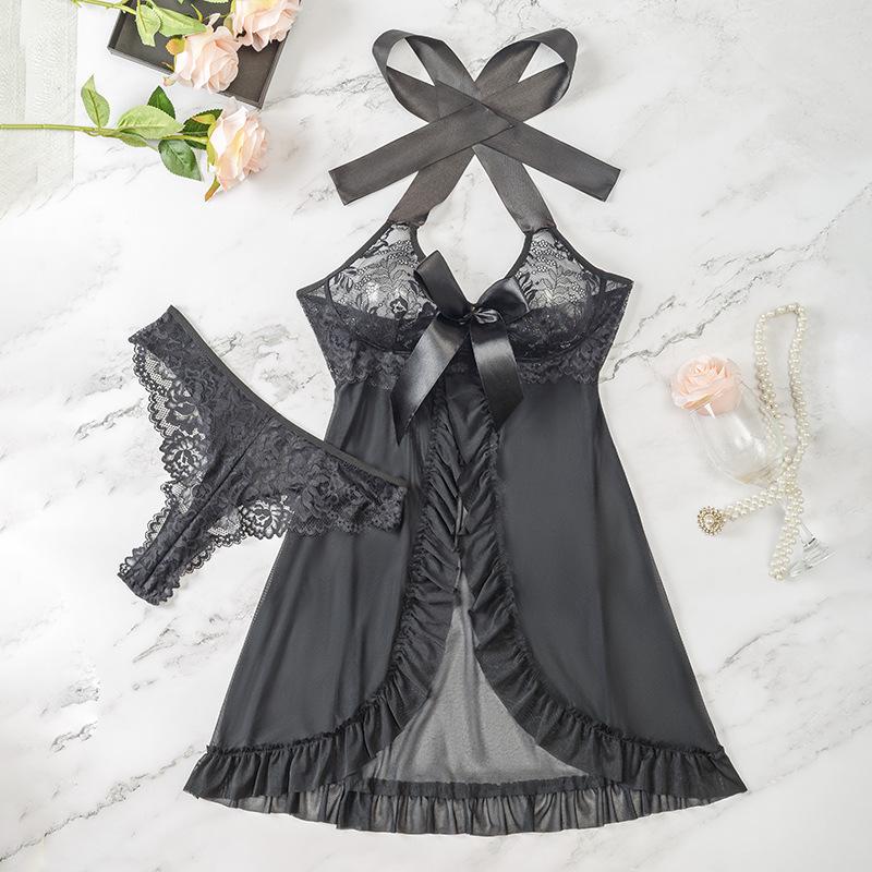 "Evropská a americká krajková mašle Babydoll noční košilka - Sexy pokušení Lingerie Set"