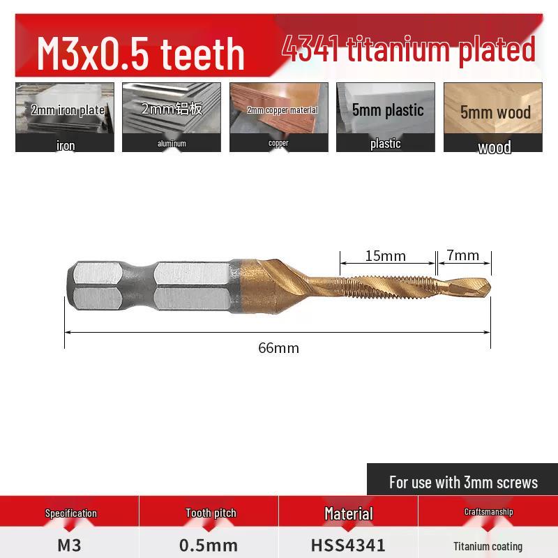 Jiudingxin HSS Hex Shank 3-in-1 Drill Tap Bits