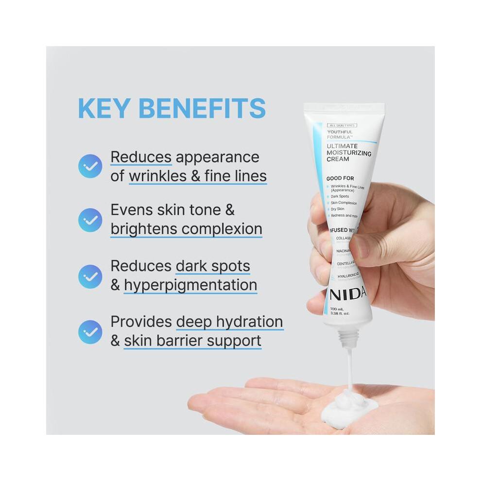 NIDA Fórmula Juvenil Crema Hidratante Definitiva (100 ml) / Colágeno, Niacinamida, Centella Asiática, Ácido Hialurónico / Arrugas, Manchas Oscuras, Cuidado de la Piel