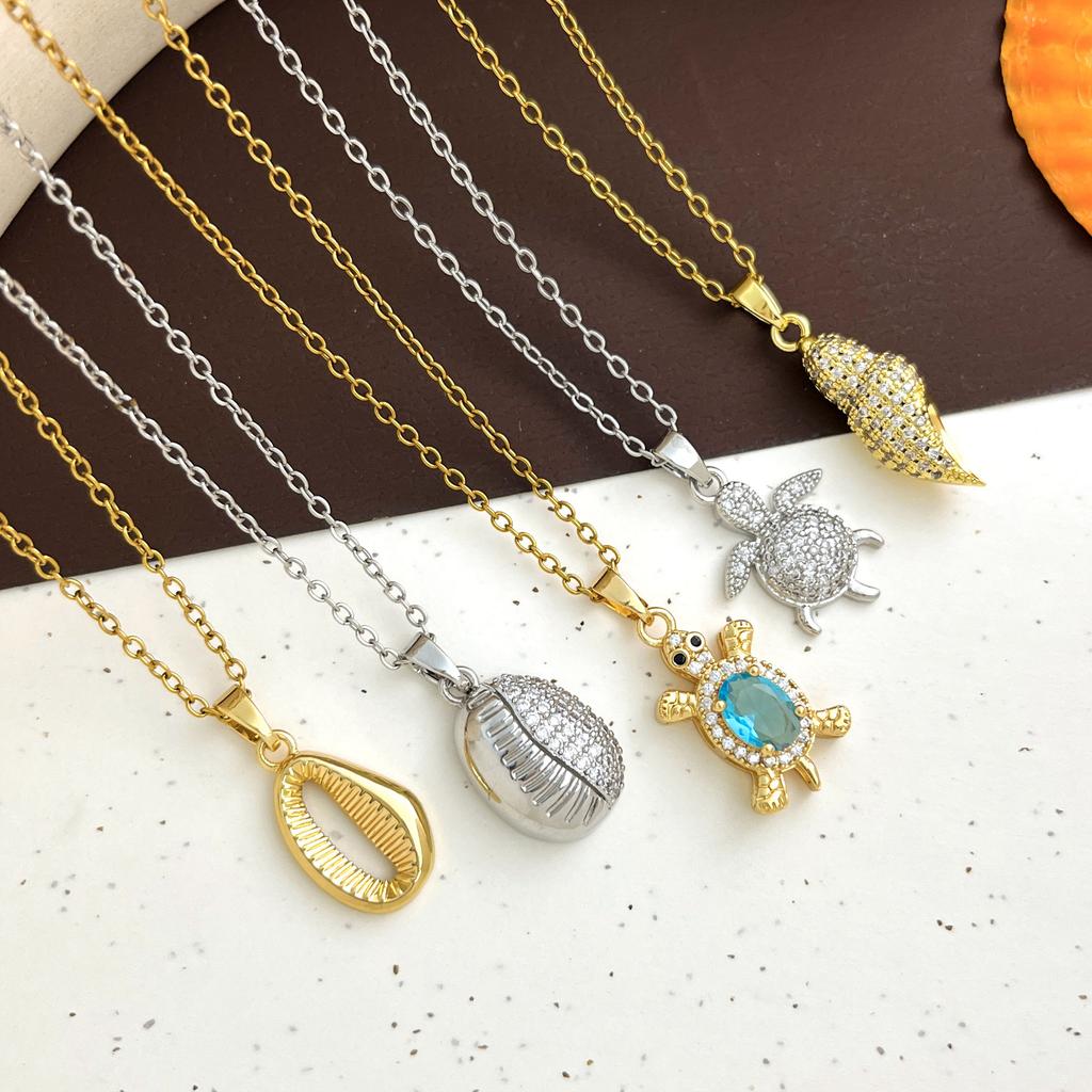 Ocean Sea Turtle Conch Summer Necklace Women's Small-Scale Design Trendy Beachwear Style Collar Chain
