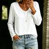 Women's Color V-Neck Long Sleeve T-Shirt Loose Fit Casual Top
