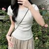 Plain Cotton Short Sleeve T Shirt With Pleated Detail For Casual Wear