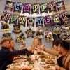 Colorful Happy New Year Banner & Hanging Swirls, Neon Themed 2026 Happy New Years Paper Banner Ceiling Swirl Streamers for New Years Eve Party