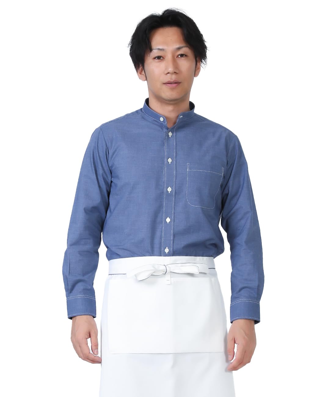 

Seven Uniform GH7021-4 Indigo Blue LL Long Sleeve Stand Collar Shirt Oxford Clothes Restaurant Uniform