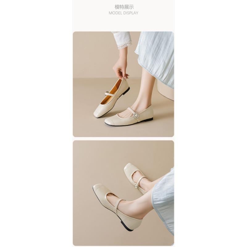 Square-toed Flat-bottomed Shallow-mouthed Single Shoes for Women One-strap Grandma Shoes