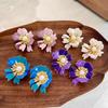 French Vintage Enamel Gradient Flower Pearl Stud Earrings - Luxurious Petal Design for Women