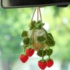 Strawberry Crochet Hanging Knitted Flower Car Mirror Hanging Accessories Cute Crochet Cars Decor Woven Plants Hanging