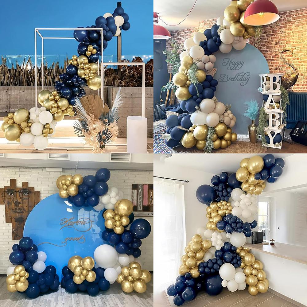 Guirlande de Ballons Bleu Marine Bleu Blanc Sable Or Kit d'Arche de Ballons Décoration de Fête de Remise des Diplômes Baby Shower Mariage Anniversaire Globos