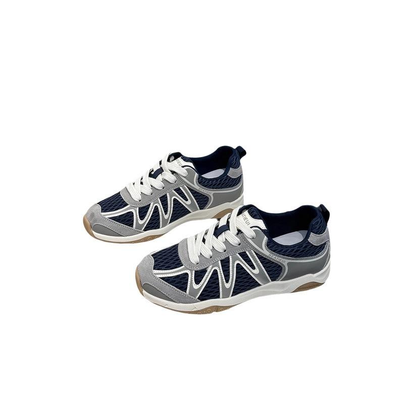 Damen Leder Mesh Frühherbst neu runder Kopf dicke Sohle atmungsaktiv lässige Sportschuhe Tide