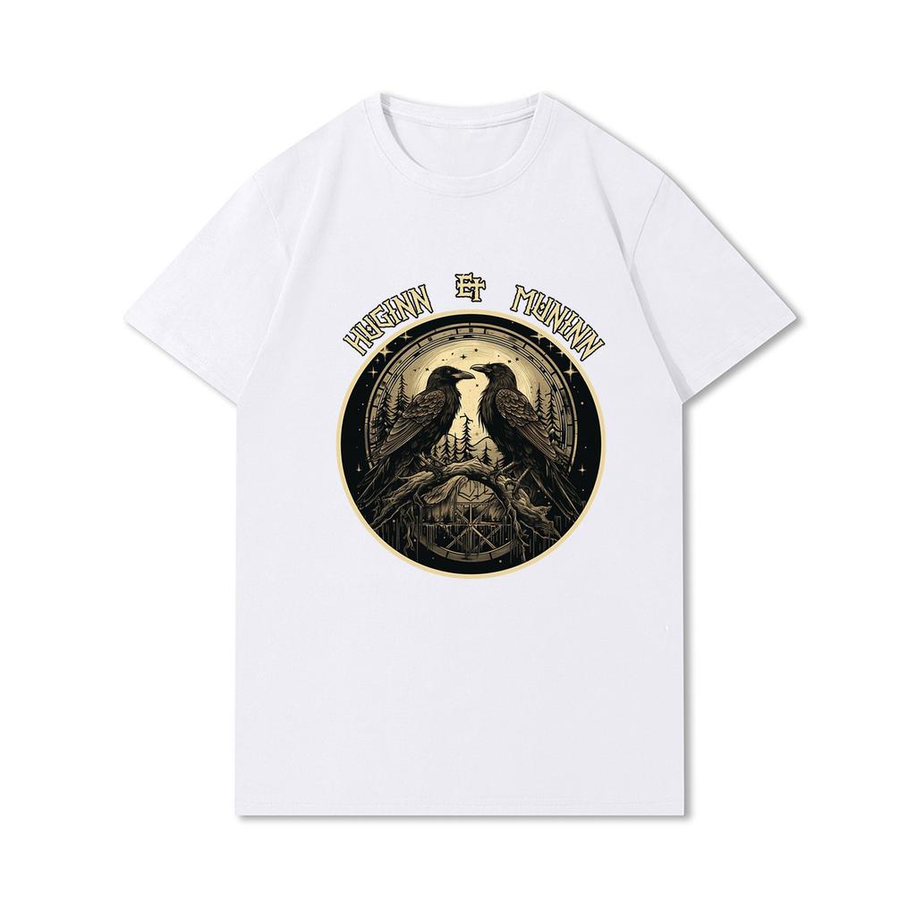 100% Cotton Summer Men T Shirts Viking Vintage Skull Beard with Headphone Printed Casual Top Tees