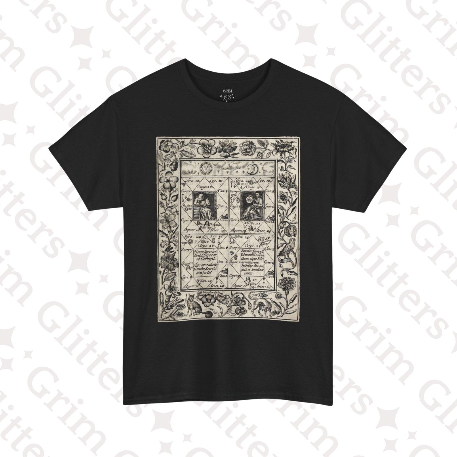 Alchemical Zodiac Chart T-Shirt: Theatrum Chemicum Britannicum (1652), Robert Vaughan Engraving S