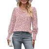 Loose Printed Long Sleeve V-neck Chiffon Shirt for Women
