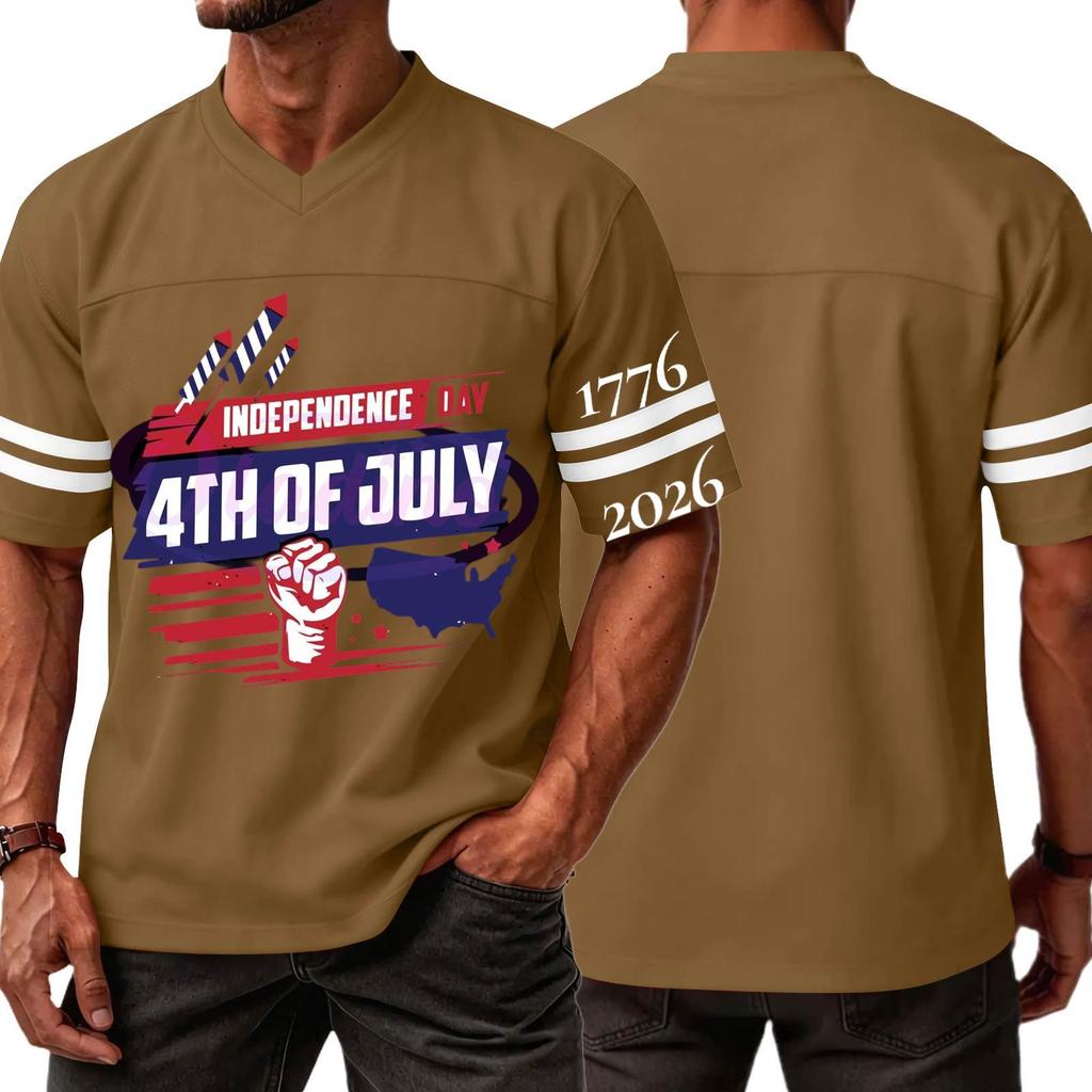 Men's Casual V Neck Short Sleeve Athletic Shirt Independence Day Graphic Print 4th of July Sports Tee Top Lightweight Breathable