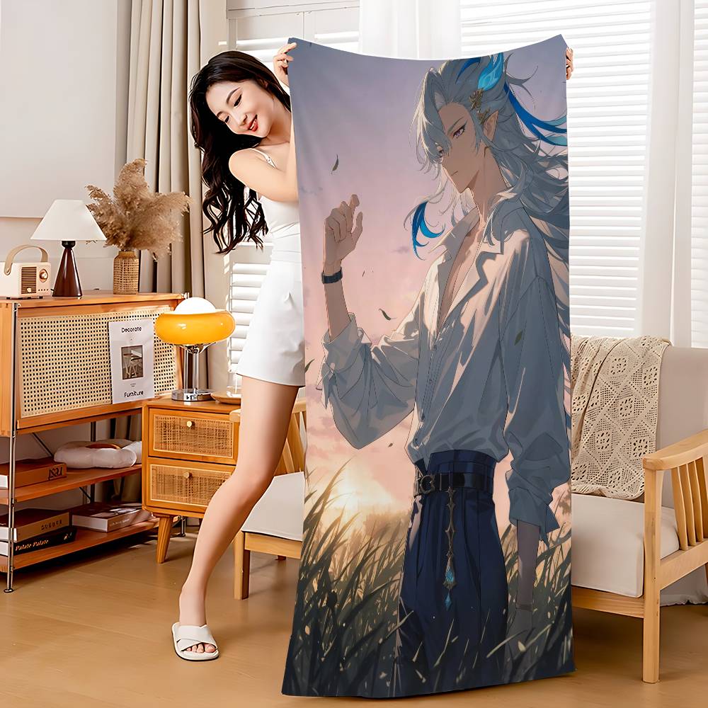 G-Genshin I-Impacts N-Neuvillettes Bath Towel Microfiber Soft Water Absorbing Breathable For Girl Kids Decorative Cartoon Beach Towel