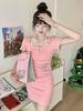 Pure desire to close the waist, slim and thin, dopamine hottie short skirt, college style fake two-piece hip-wrapped dress, children's summer
