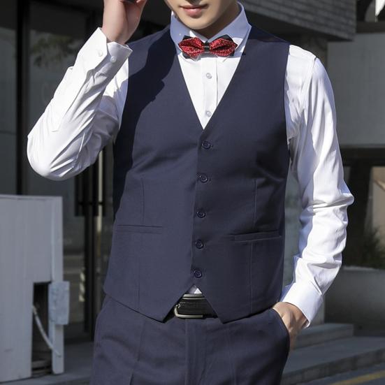 Men Suit Waistcoat V-neck Sleeveless Single Breasted Suit Vest with Pockets Solid Color Ergonomic Tailoring Waistcoat