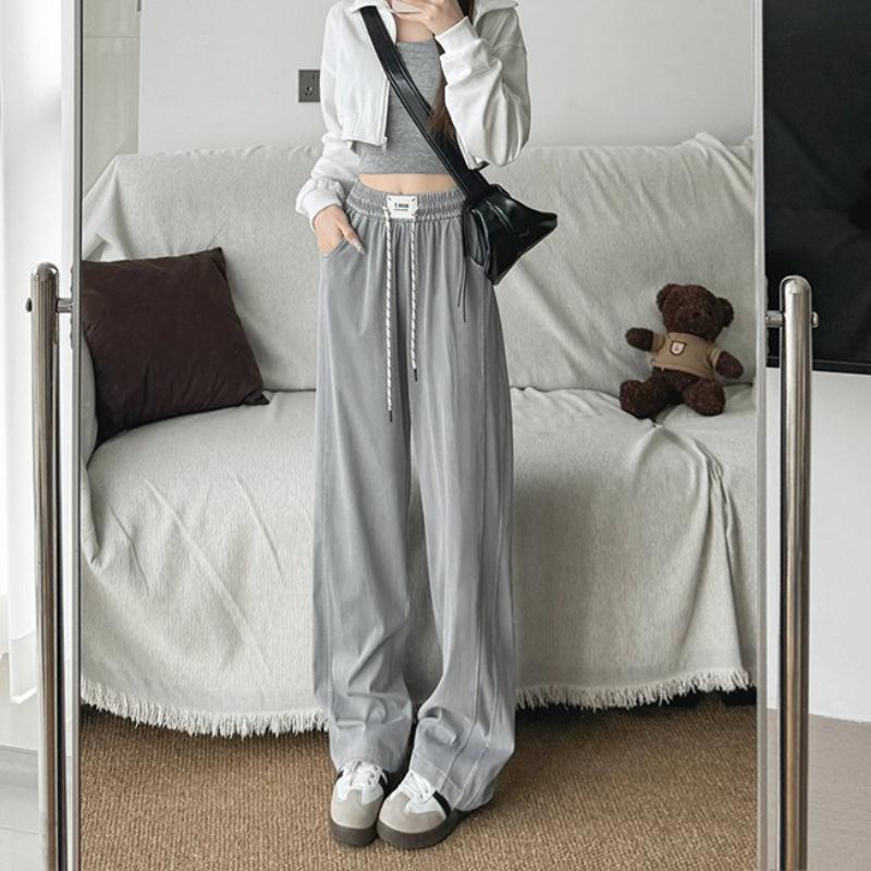 Lyocell Tencel Pants Women s Summer Drawstring Loose Drape Ice Silk Casual Wide Leg Straight Pants High Waist Wide Leg Pants Women Solid Color Daily M