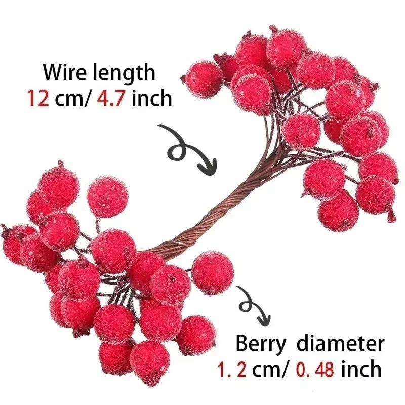 300/20 Stück Künstliche Weihnachts-Stechpalmenbeeren Doppelkopf Gefälschte Bereifte Beeren Staubgefäße für Weihnachtsbaumschmuck Partydekorationsbedarf