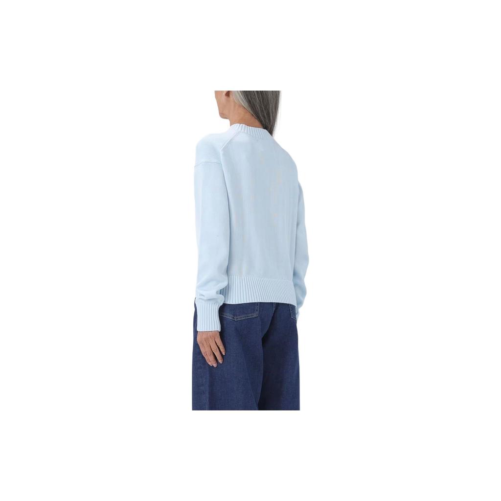 Calvin Klein Solid Color Badge Embroidered Crew Neck Long Sleeve Sweater Women Sweater Light-Blue J20J222987-CYR
