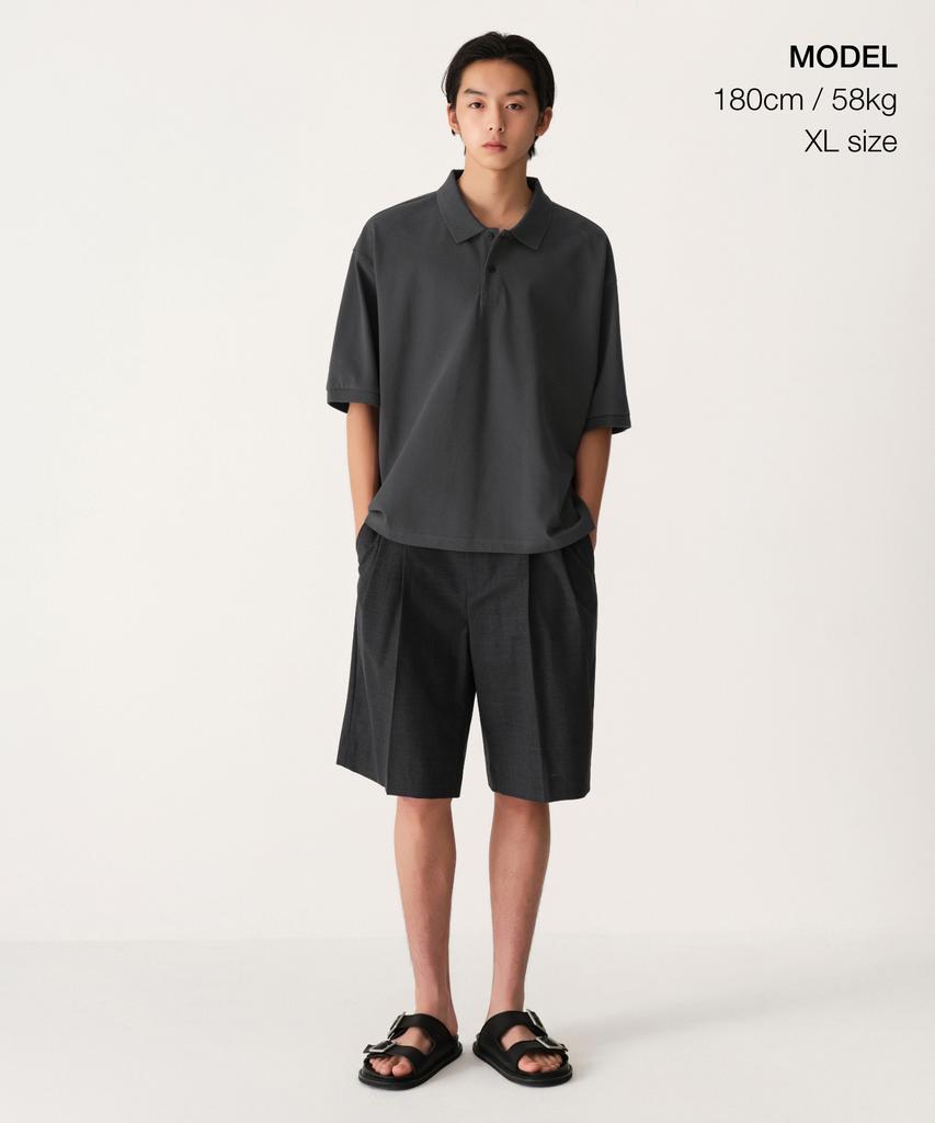 MUSINSA STANDARD Oversized Crop Pique Polo Shirt [Dark Grey]