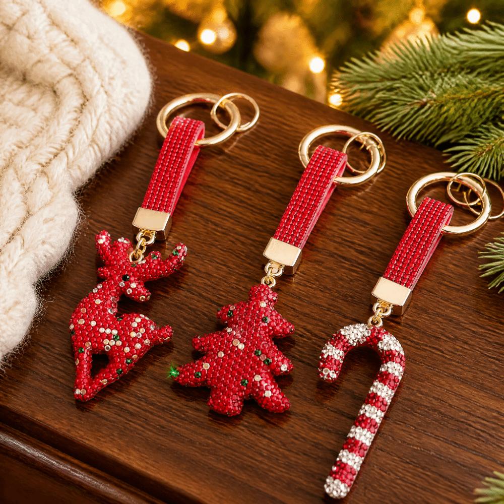 Christmas Tree Santa Claus Keychain Cane Metal Xmas Pendant Christmas Gifts