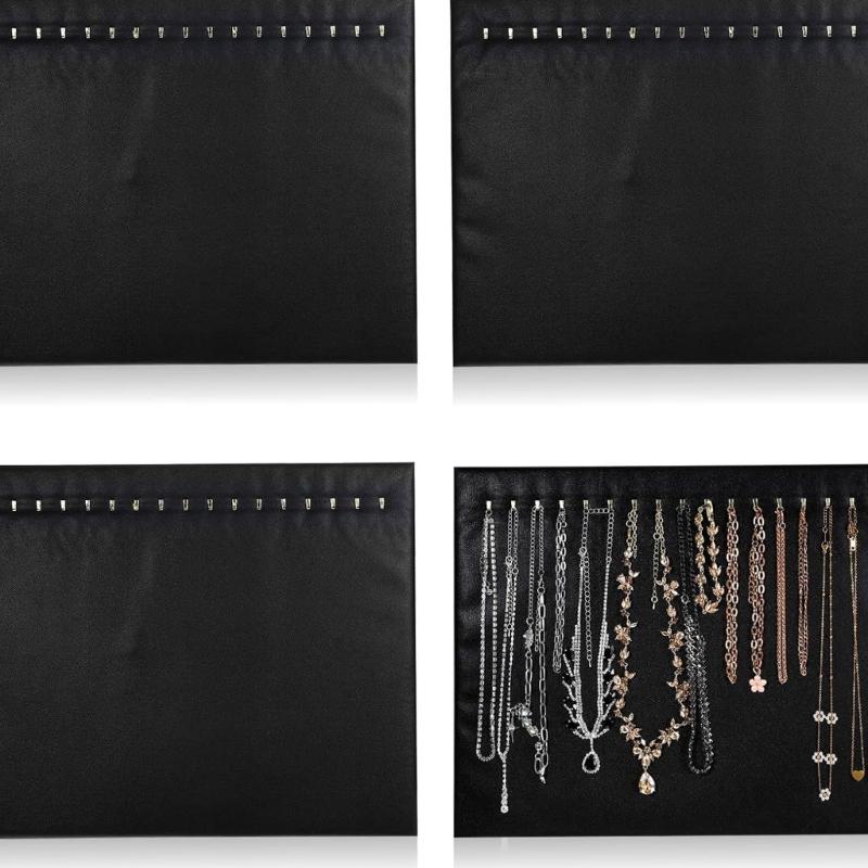4 Stück Leder-Schmuckaufbewahrung mit 17 Haken, schräger Präsentationsständer für Halsketten, Polyester-Konstruktion