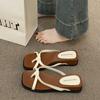 2025 summer new slope heel toe slippers women's holiday style red leisure lazy people wear one word beach sandals