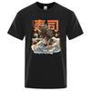 Japan Ukiyo E Style Sushi Dragon Print Man T Shirt High Quality Brand Clothing Loose T Shirts Fashion Cotton Shirt Tops 80408