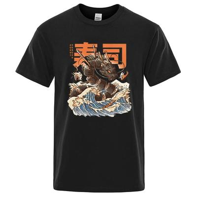 Japan Ukiyo E Stil Sushi Drache Druck Herren T-Shirt Hohe Qualität Markenkleidung Lockere T-Shirts Mode Baumwollshirt Oberteile 80408