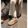 Leather dirty shoes Korean version round head old platform bread shoes retro splicing casual style versatile star board shoes women