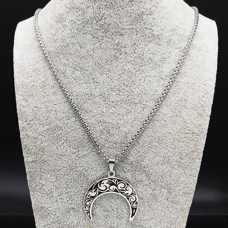 2026 Fashion Flower of Life Moon Stainless Steel Necklace for Women Silver Color Necklaces Pendants Jewelry Colgantes N591S02