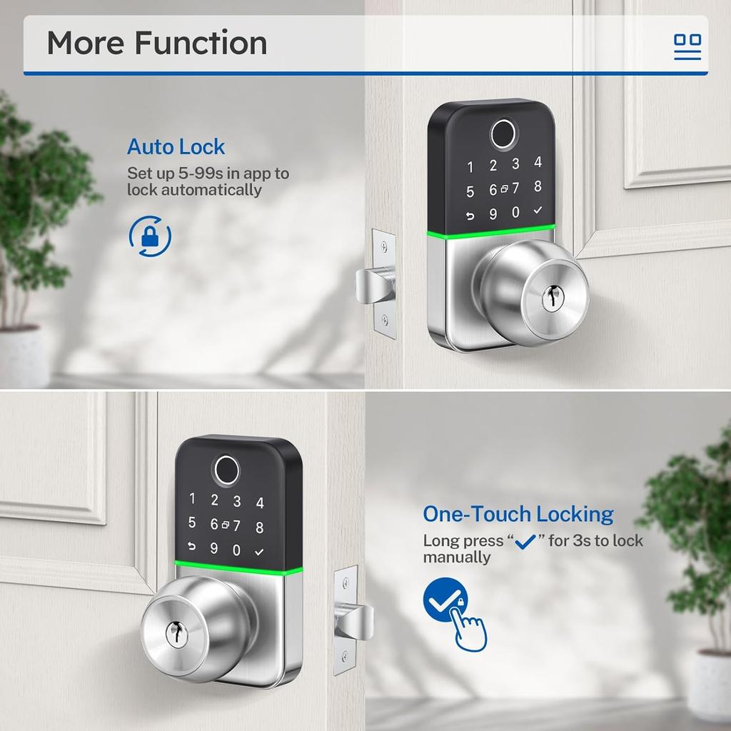 Keypad Smart Door Lock with Knob: Kucacci Keyless Entry Fingerprint Lock for Front Door - Keypad Digital Lock with Handle - Electronic Code Door Knob