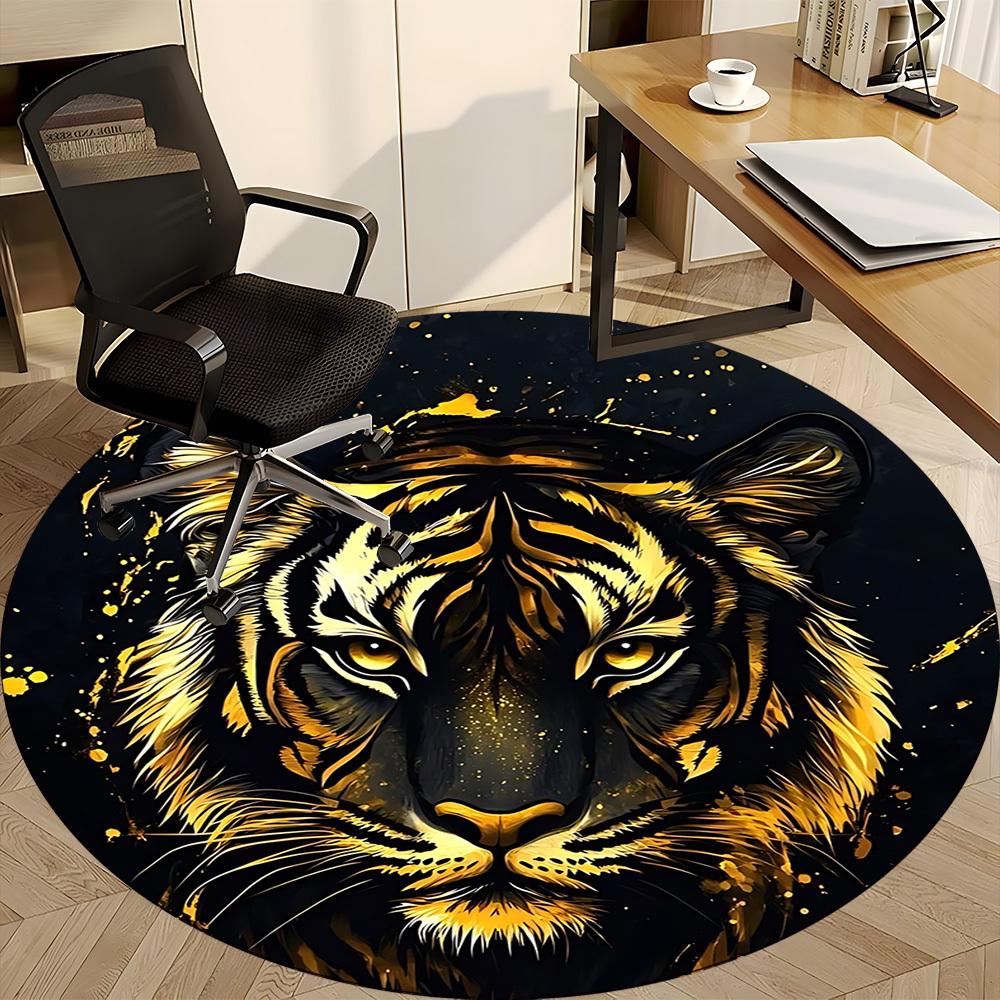 1pc Tiger Face Chair Carpet for Office, Round Non Slip Durable Large Size Office Carpet, Suitable for Office