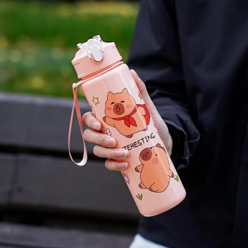 750ml Capybara Water Bottle For Kids Water Sippy Cup With Silicone Straw Leakproof Plastic Water Bottles Summer Kids Water Cup