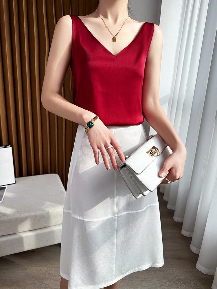 Summer V-Neck Double-Strap Imitation Silk Sleeveless Camisole