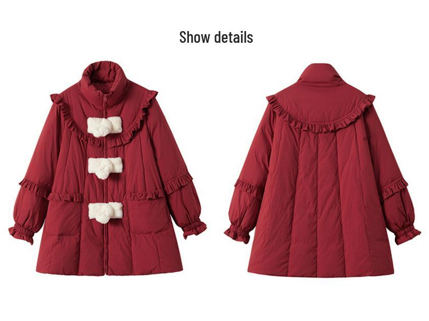 Women's 2024 Chinese-Style Stand-Up Collar Ruffle Down Jacket - Winter Christmas Coat BX2396