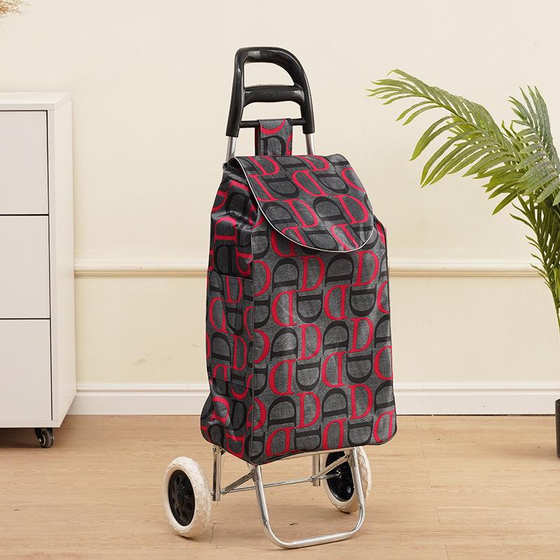 Portable Folding Trolley Cart for Seniors - Floral Pattern, Large Capacity for Grocery Shopping and Home Use