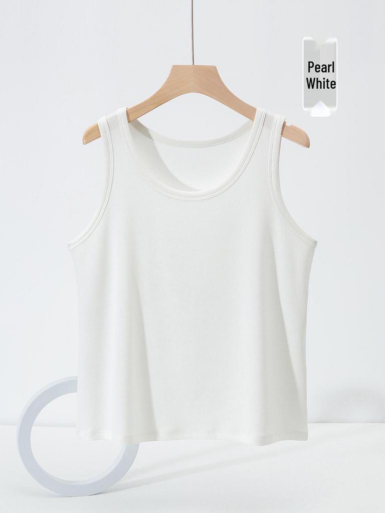 Plus Size Threaded Cotton Round Neck Vest - Spring/Summer Elastic Camisole for Women