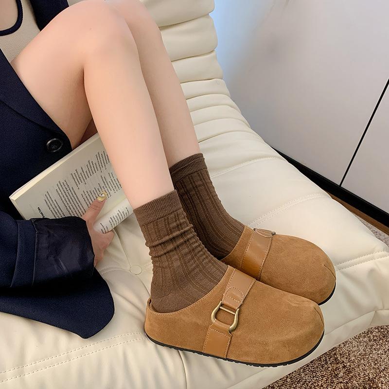 Thick-bottomed Retro Boken Slippers for Women's Outerwear 2025 New Autumn Non-slip Heightening with Skirt Bag Head and Half Slippers Tide