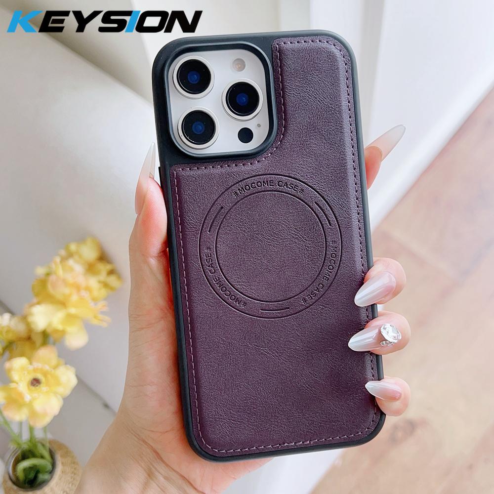 

KEYSION Luxury Retro PU Leather Case for MagSafe for iPhone 11 12 13 Pro Max Magnetic Shockproof Phone Back Cover for iPhone 11 Pro Max фіолетовий